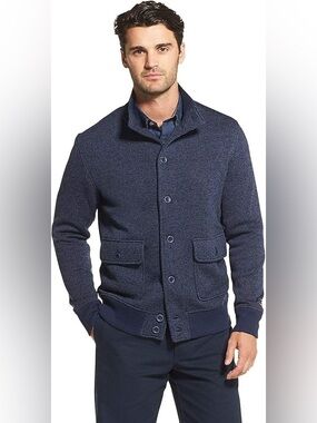 IZOD Navy Premium Essentials Bomber Jacket Cardigan Sweater Fleece Lined Size XL